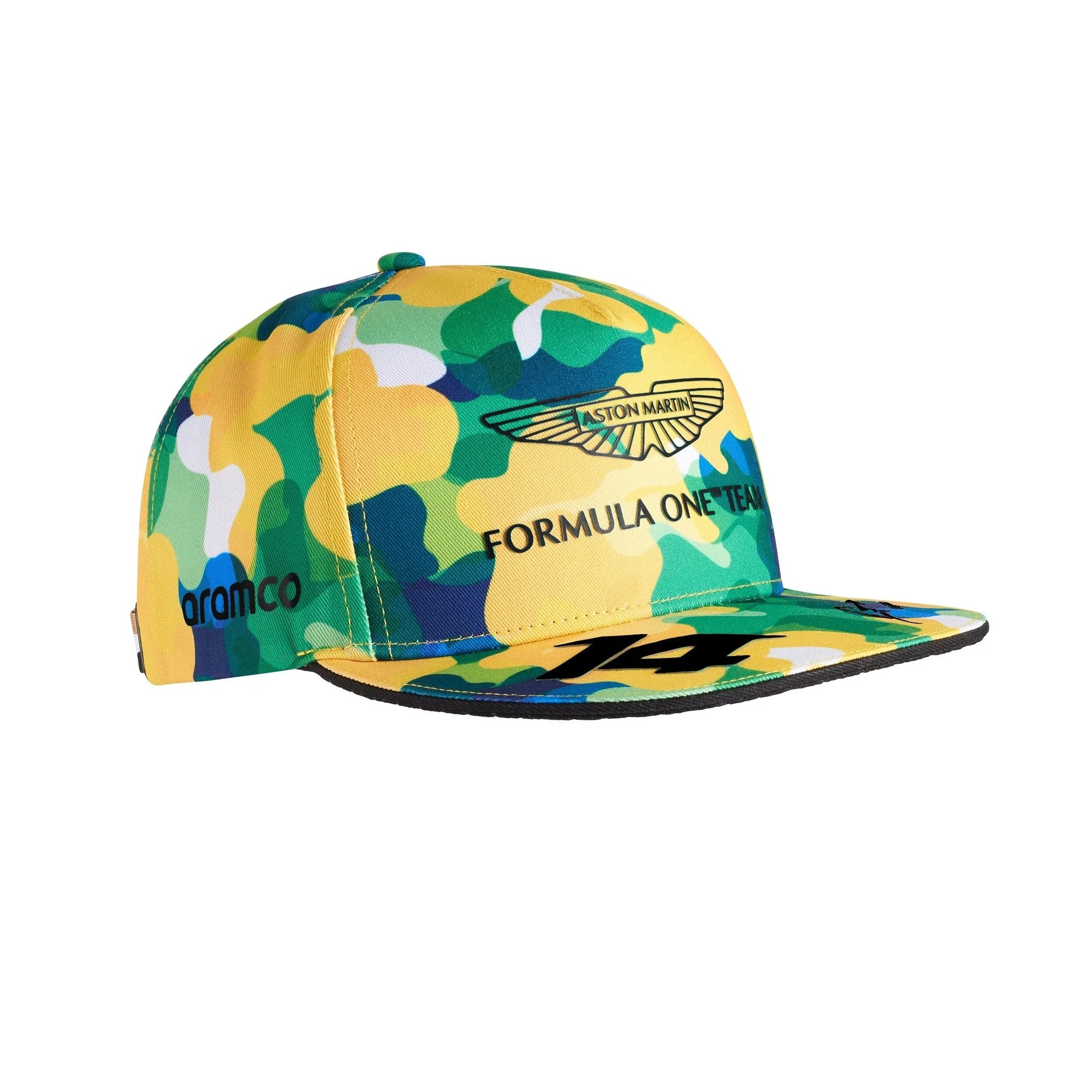 AMA23HEA31 Aston Martin F1 Formula 1 Kimoa Camo Brasil Special Edition Lance Stroll Fernando Alonso Cognizant Team Hat Baseball Cap Clothing Apparel Lifestyle Merchandise Official Merch