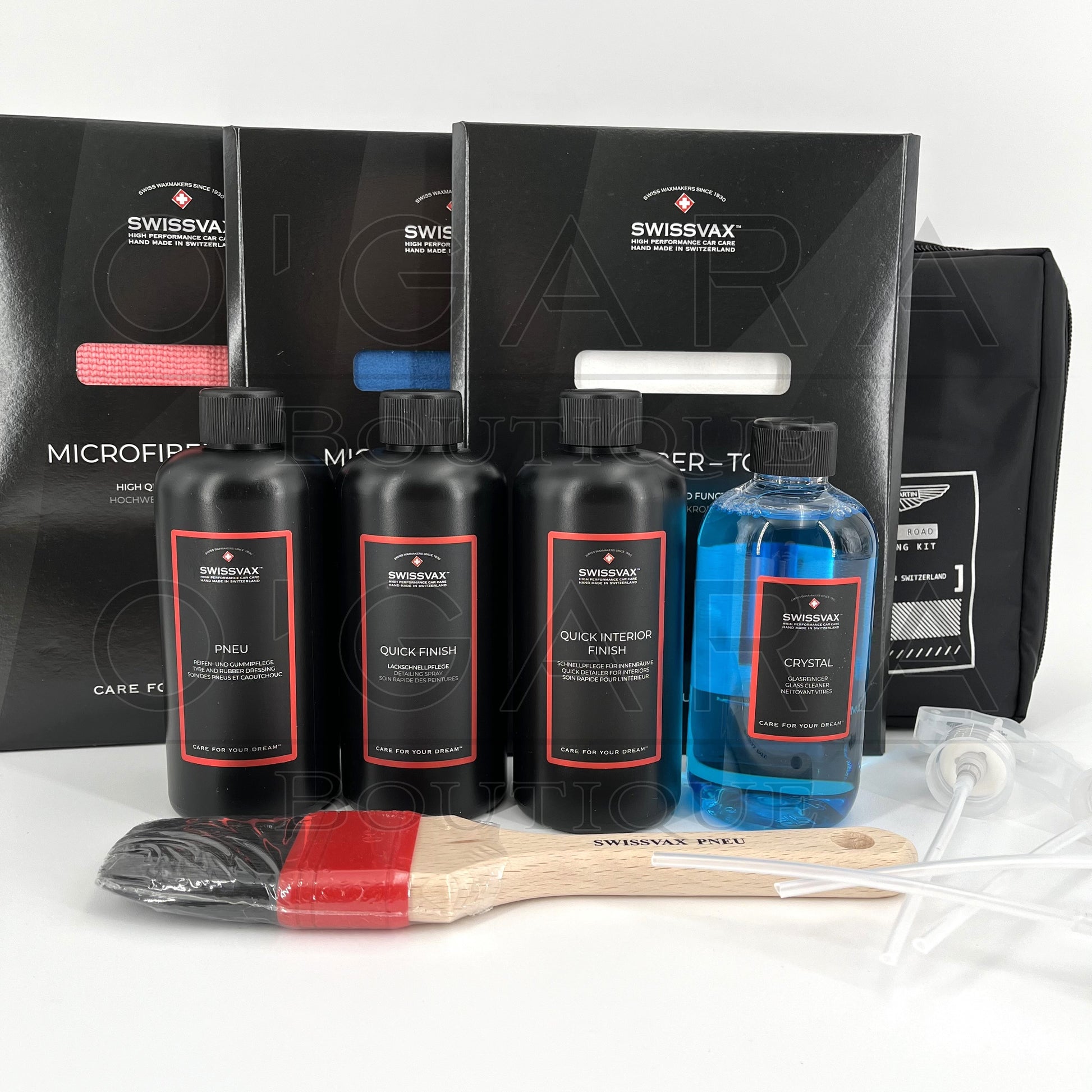 709029 Aston Martin SwissVax On the road Cleaning Care Kit Protection Kit Car Glass Spray Tire Shine Care Vehicle Accessory Accessories Essential Essentials Travel Maintenance Storage