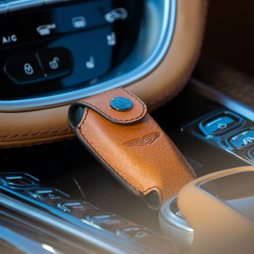MY83-83-10022 OEM Genuine Aston Martin DBX Leather Black Tan Key Case Pouch Luxury SUV Sports car Keychain Vehicle Accessory Accessories O'Gara Ogara Beverly Hills