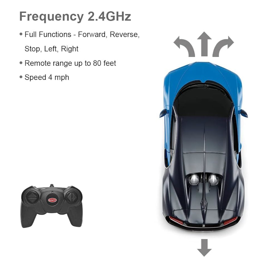 1:24 1/24 Scale RC Bugatti Chiron Blue Blu Radio Controlled Rastar Special Edition Racing Track Hypercar Supercar Toy Car Kids Children