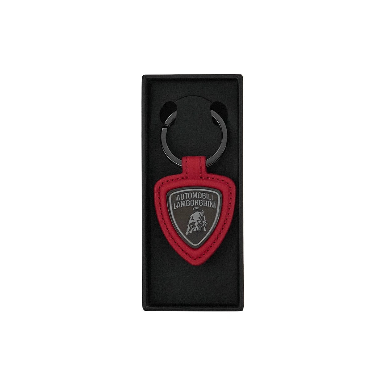 Lamborghini Red Leather Keyring with Metal Shield Logo