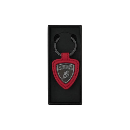 Lamborghini Red Leather Keyring with Metal Shield Logo