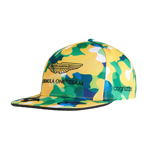 AMA23HEA31 Aston Martin F1 Formula 1 Kimoa Camo Brasil Special Edition Lance Stroll Fernando Alonso Cognizant Team Hat Baseball Cap Clothing Apparel Lifestyle Merchandise Official Merch