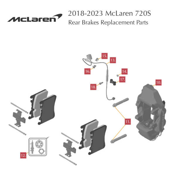 2018-2023 McLaren 720S Rear Brakes Replacement Parts Diagram
