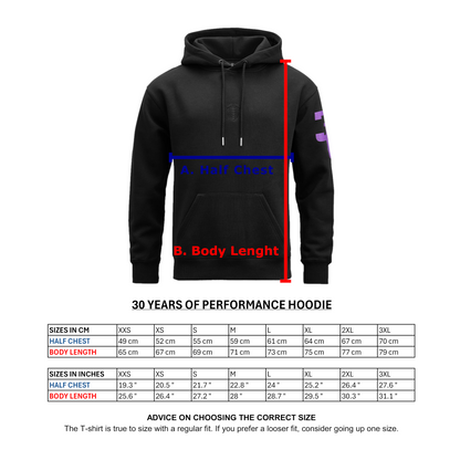 Koenigsegg 30 Years of Performance Hoodie Size Chart