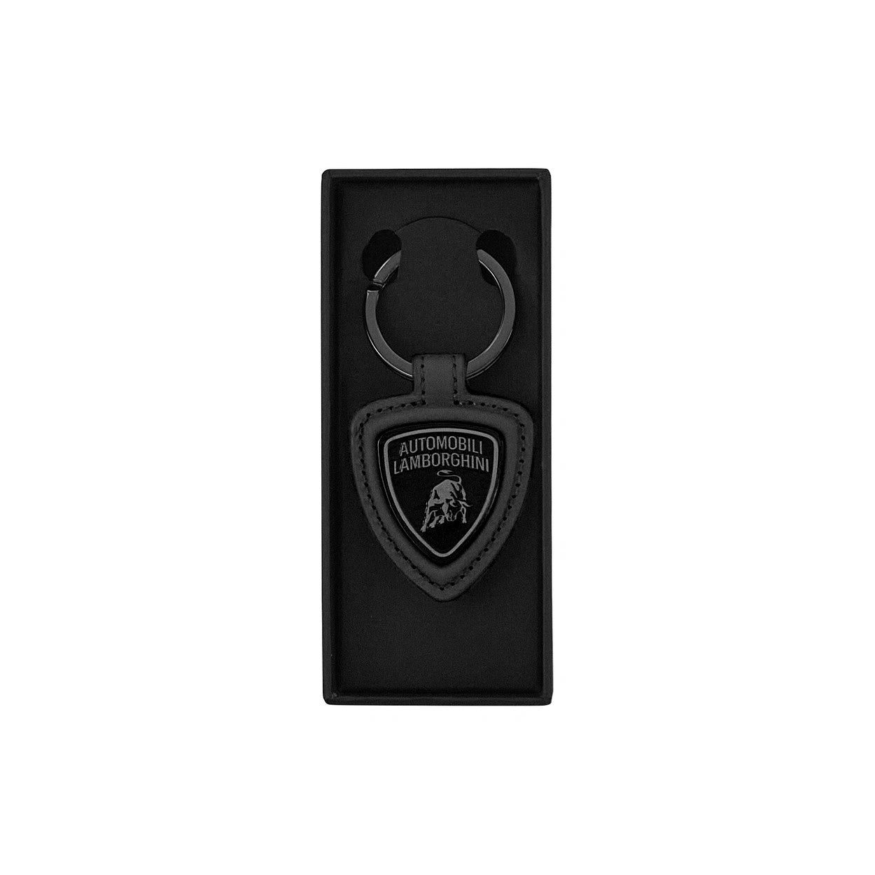 Lamborghini Black Leather Keyring with Metal Shield Logo