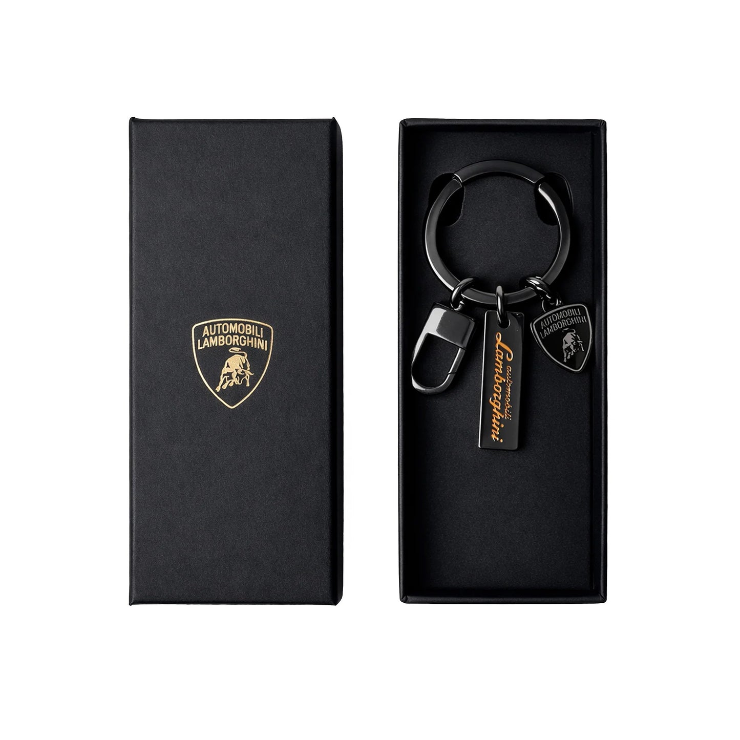Lamborghini Scriptshield Keyring with Orange Logo Script