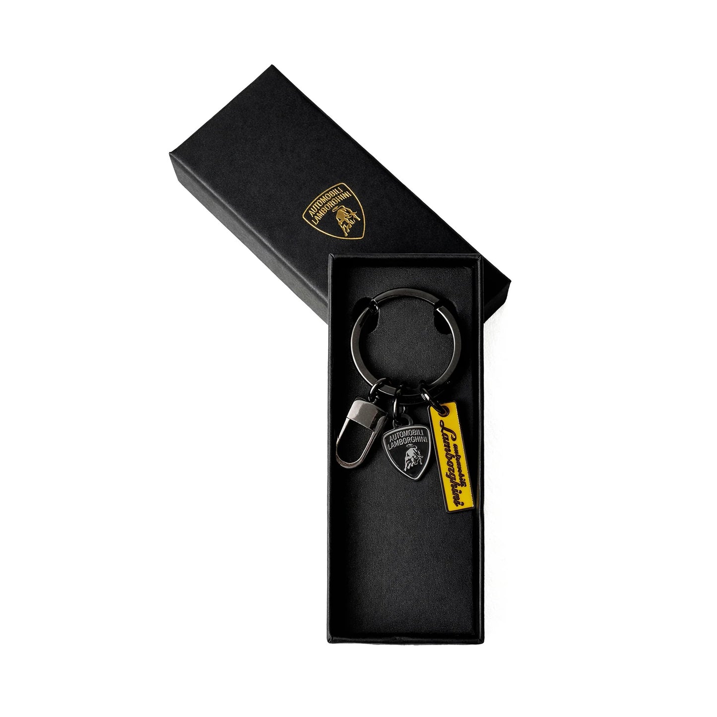 Lamborghini Scriptshield Keyring with Yellow Logo Script