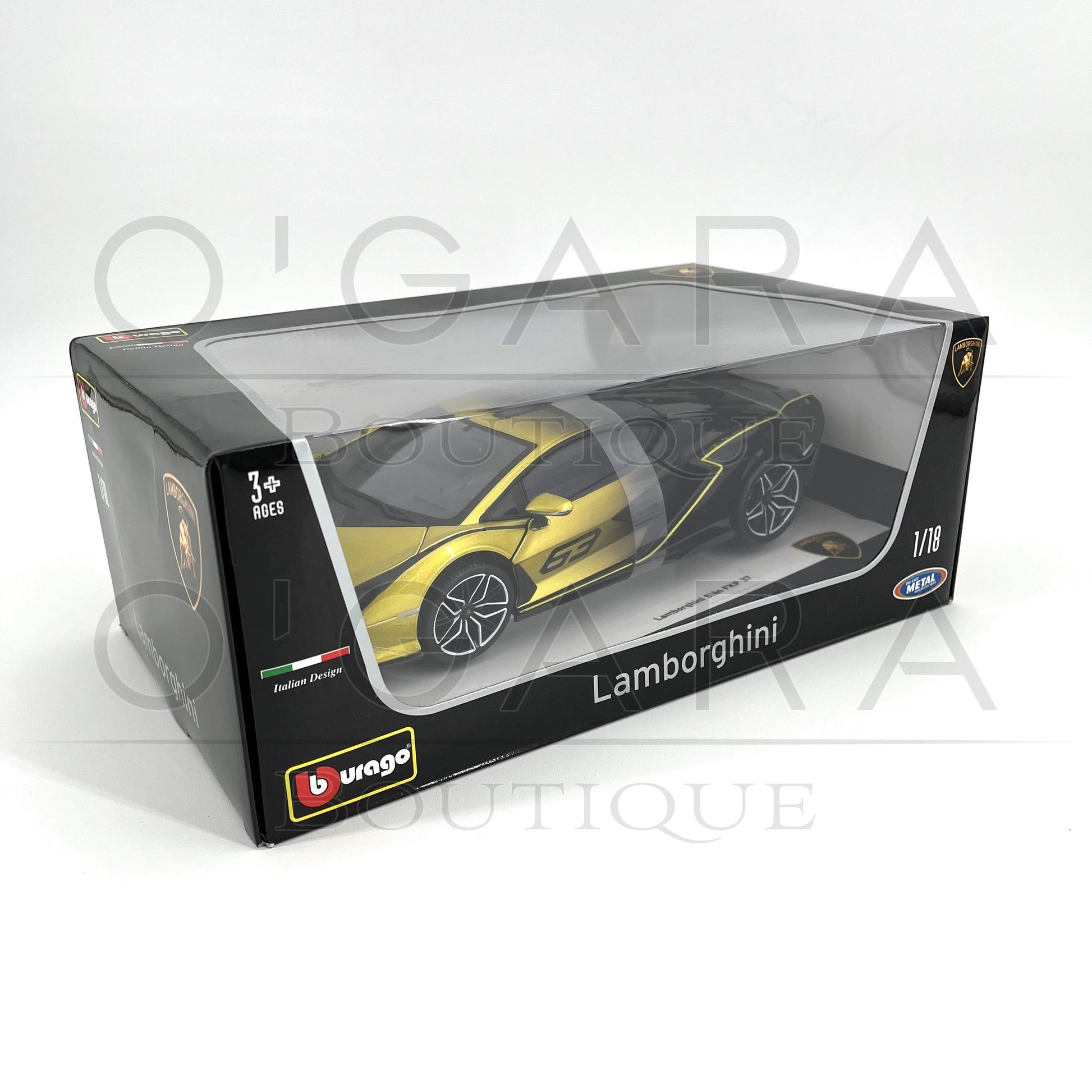 Lamborghini Sian Model car in packaging with Lamborghini logo on a white background